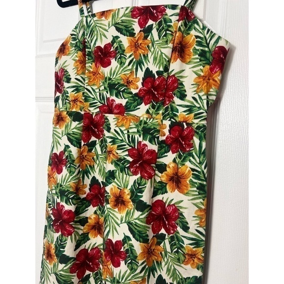 Forever 21 Green Red Hawaiian Floral Tropical Bodycon Tank Mini Dress Size Large - Picture 2 of 5